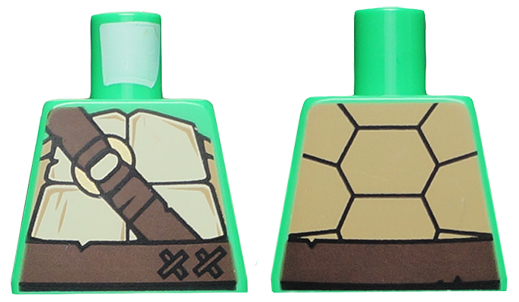 Lego Torso Tan and Dark Tan Turtle Shell, Dark Brown Belt and Strap with Gold Ring Pattern