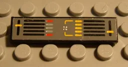 Tile 1 x 4 with Dark Gray Background, Yellow and Black Controls Pattern (Sticker) - Set 8448