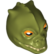 Lego Minifig Head Special, Trandoshan, White Pupils Print (Bossk) / Olive Green