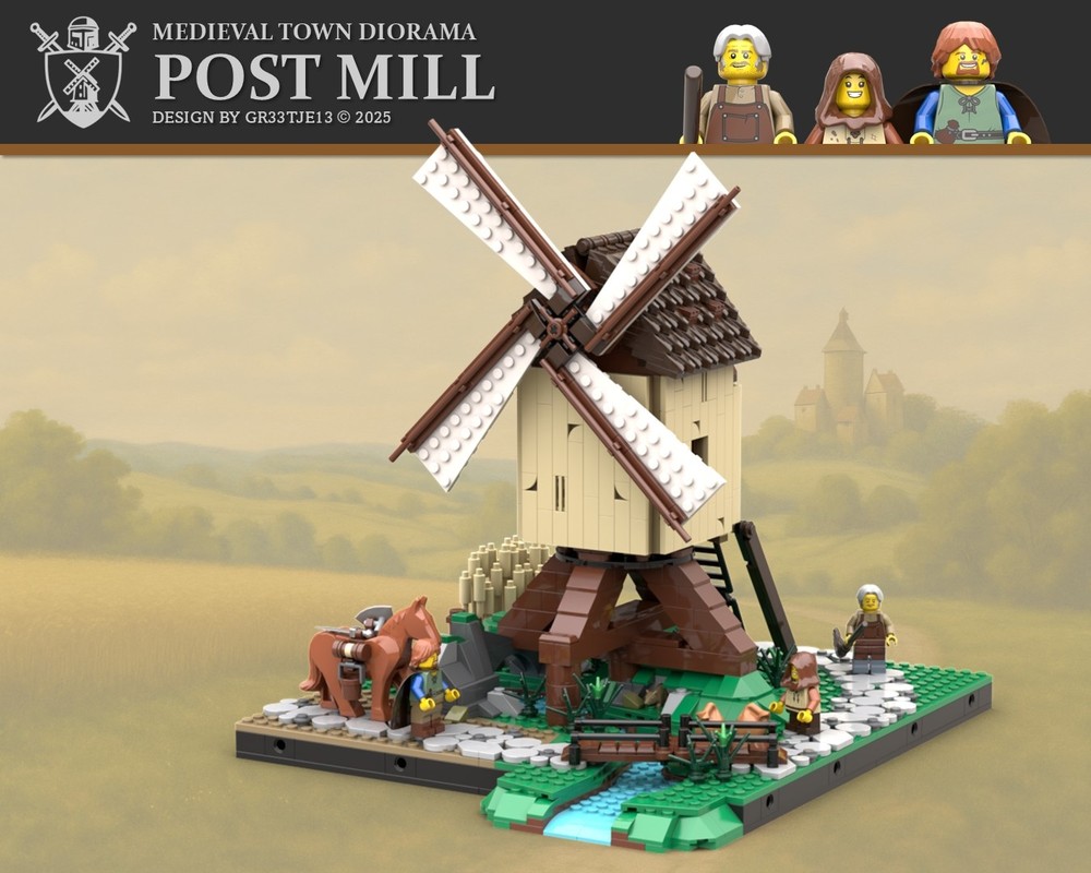 Lego Medieval Post Mill - Medieval Town Diorama
