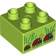 Lego Duplo Brick 2 x 2 with Ladybugs print / Lime