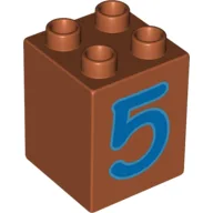 Duplo Brick 2 x 2 x 2 with Blue No. 5 Print / Dark Orange