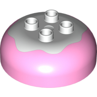 Lego Duplo Brick Round 4 x 4 Dome Top with 2 x 2 Studs - Marbled White 'Frosting' / Bright Pink