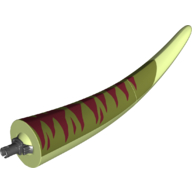 Lego Animal Body Part, Dinosaur, Tyrannosaurus Rex Tail, with Pin, Olive Green Top and Dark Red Stripes Print / Yellowish Green