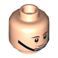 Lego Minifig Head Captain Antilles, Dark Brown Eyebrows, Black Chin Strap Print / Light Nougat