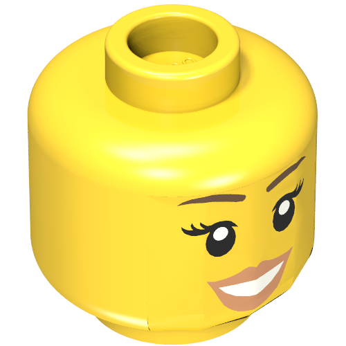 Lego Minifig Head, Peach Lips, Open Mouth Smile, Brown Eyebrows Print [Hollow Stud] / Yellow