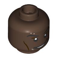 Lego Minifig Head Hobie Brown, Eyebrows, Silver Piercings, Lopsided Smile / Raised Eyebrow / Umber Brown