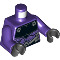 Lego Torso Chest Armor, Black, Scales, Silver Belt Print, Dark Purple Arms, Black Hands / Dark Purple