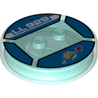 Lego Function Brick Round 4 x 4 x 2/3 with 2 Studs and Faded Space Symbol and 'LL 929' Print / Trans-Light Blue