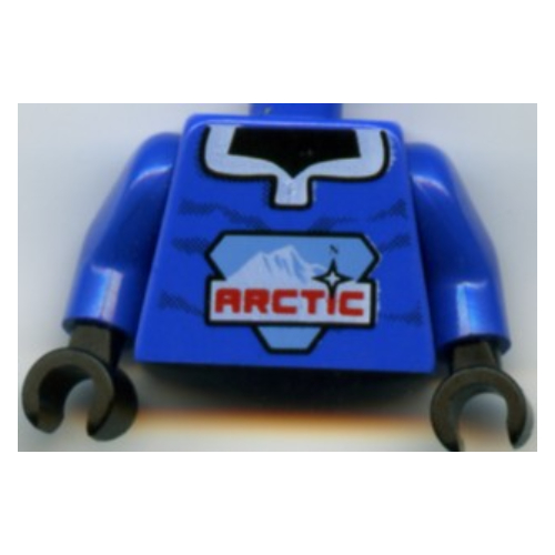 Lego Torso Sweater with Large Arctic Logo, Open Collar Print, Blue Arms, Black Hands / Blue
