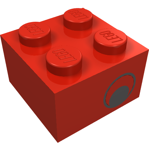 Lego Brick 2 x 2 with Eye [No Pupils] Print on Two Sides, Offset / Red