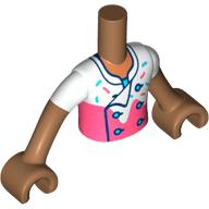 Lego Minidoll Torso Boy with White/Coral Shirt, Medium Blue Buttons print, Medium Nougat Arms and Hands / Medium Nougat