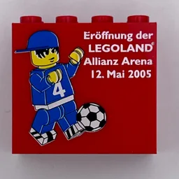 Brick 2 x 4 x 3 with 'Eröffnung der Legoland Allianz Arena 12. Mai 2005' Print / Red