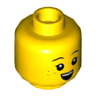 Lego Minifig Head Girl, Eyelashes, Freckles, Open Mouth and Eyes / Closed Mouth and Eyes Print / Yellow