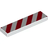 Tile 1 x 4 with Red and White Danger Stripes Red Print / White