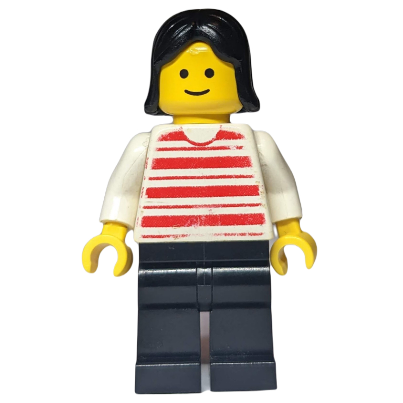 Lego Woman - Red/White Striped Shirt, White Arms, Black Legs