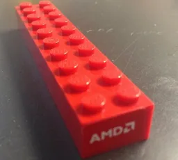 Brick 2 x 10 with White 'AMD' Logo Pattern on End (Sticker) - Set 8654