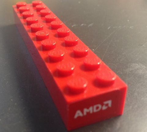 Lego Brick 2 x 10 with White 'AMD' Logo Pattern on End (Sticker) - Set 8654