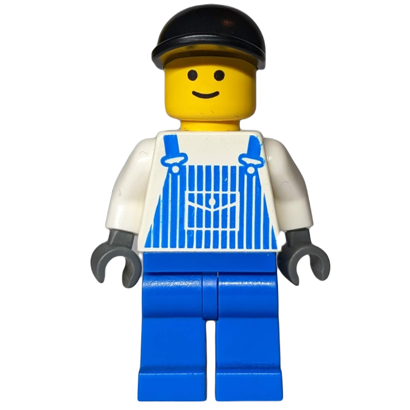 Lego White Torso, Blue Overall, Black Cap