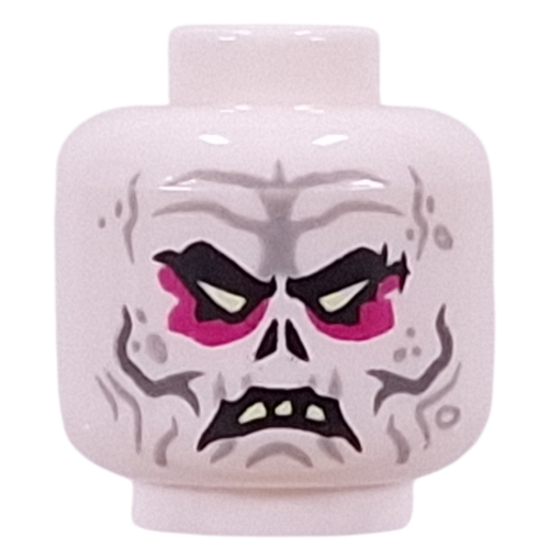 Lego Minifig Head Nightmare Emperor, Light Yellow Eyes, Magenta Eyeshadow, Light/Dark Bluish Grey Wrinkles, Teeth Scowl / White