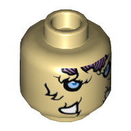 Lego Minifig Head Mottrot, Dual Sided, Mammoth Bright Light Blue Eyes, Medium Lavender Patches, Tusks, Neutral / Stern Print [Hollow Stud] / Tan