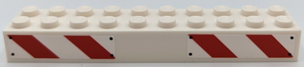 Lego Brick 2 x 10 with Red and White Danger Stripes and Rivets Pattern Model Right Side (Stickers) - Set 75917