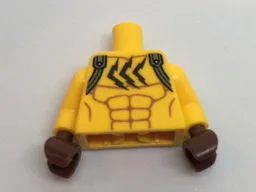 Torso Batman Muscles Outline with Flat Silver Shoulder Straps and 3 Jagged Cat Scratch Marks Pattern / Bright Light Orange Arms / Reddish Brown Hands