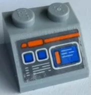 Slope 45 2 x 2 with Computer Screen with Blue Buttons, Orange and White Lines on Dark Bluish Gray Background Pattern (Sticker) - Set 60227