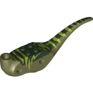 Animal Body Part, Dinosaur, Raptor Body with Dark Green Top with Lime Stripes Print / Olive Green