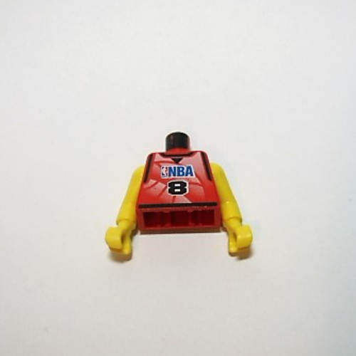 Lego Torso Basketball Jersey, NBA Logo and '8' Print, Long One Piece Arms Yellow (NBA) / Red