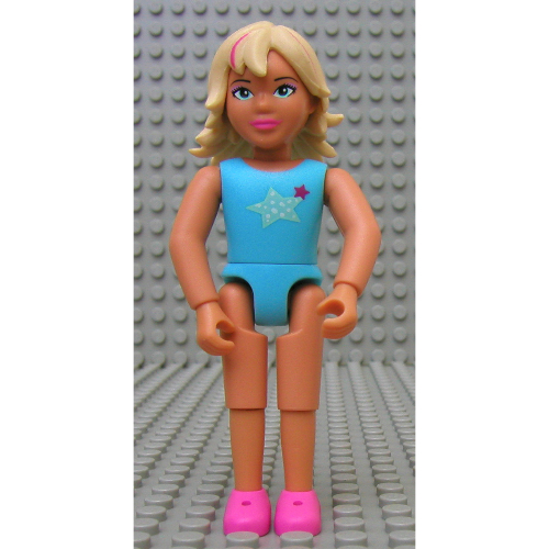 Lego Belville Figure Fixed Elbows, Child, Female, Light Yellow Hair, Blue Eyes, Light Blue Swimsuit and Stars Print / Nougat