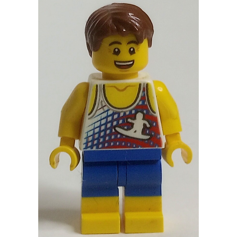 Lego White Torso, Blue/Yellow Legs, Reddish Brown Hair