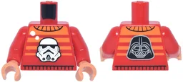 Torso Sweater with Orange Stripes and White Star Wars Stormtrooper Helmet, Black and Silver Darth Vader on Back Pattern / Red Arms / Nougat Hands / Red