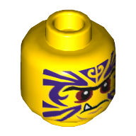 Lego Minifig Head Zugu, Eyebrows, Red Eyes, Purple Tattoo, Fang Print / Yellow