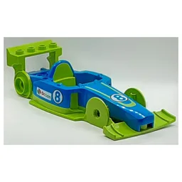 Duplo Toolo Formula Car Chassis Assembly with Blue Top and Number 8 and Octan Logo Print / Lime