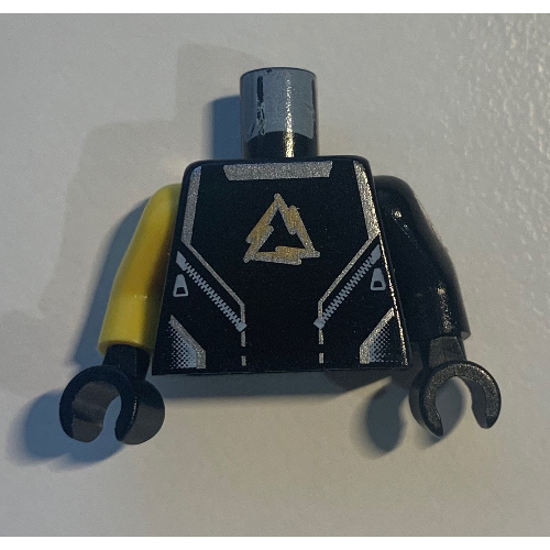 Lego Torso, Odd Arms, Shirt with Alpha Team Arctic Logo, Silver Lines Print, Left Black Arm, Right Yellow Arm, Black Hands / Black