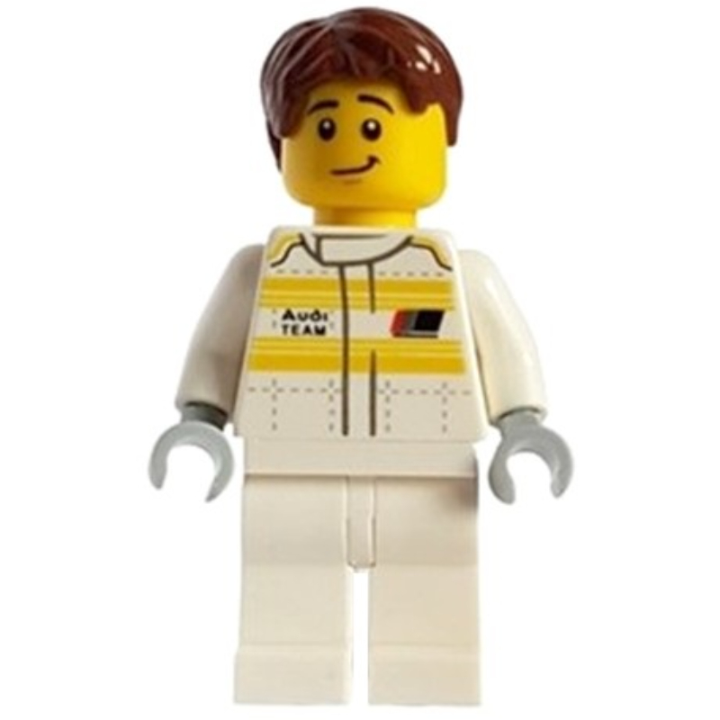 Lego Race Driver, Audi, White Torso, White Legs, Reddish Brown Hair