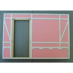 Scala, Building, Wall, Vertical Grooved 40 x 2 x 22 2/3 with Door Opening, White Tudor Frame on Light Salmon Print / Light Yellow