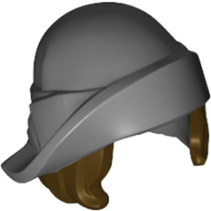Lego Hair and Hat, Soft Folded Brim Hat over Dark Brown Bob Cut Hair Pattern / Dark Bluish Gray
