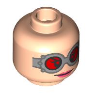 Lego Minifig Head Doc Ock, Silver Goggles, Red Glasses, Peach Lip / Light Nougat