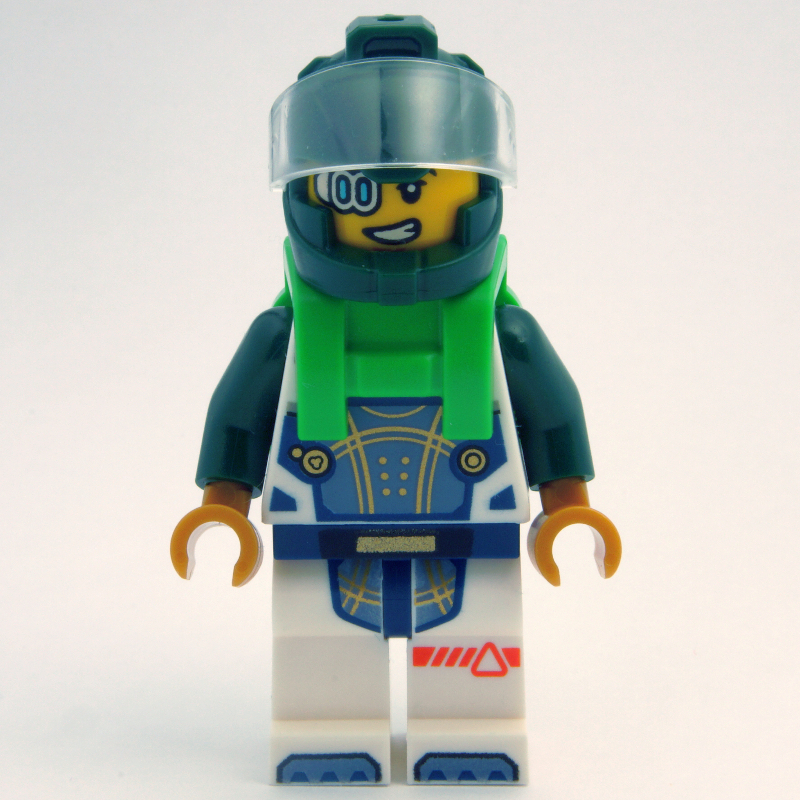 Lego Astronaut, White Spacesuit, Bright Green Backpack, Dark Green Helmet, Eyepiece