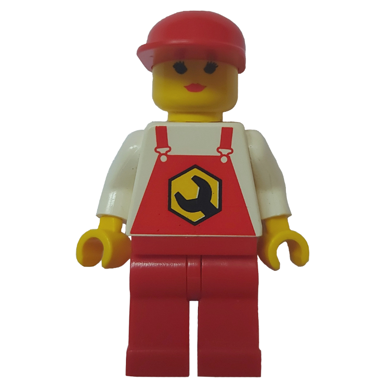 Lego Mechanic, Woman, Red Overalls, Red Cap