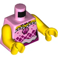 Torso, Dress with Magenta Diamonds, White Curvy Belt, Magenta Sea Shell Print, Yellow Arms and Hands / Bright Pink