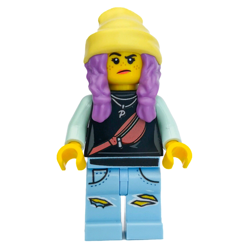 Lego Parker L. Jackson, Black Top, Bright Light Yellow Beanie Hat, Medium Lavender Hair