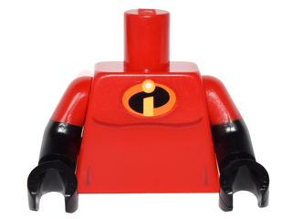 Lego Torso Muscles Outline with Incredibles Logo Pattern / Black Arms with Molded Red Short Sleeves Pattern / Black Hands