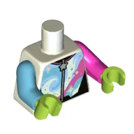Torso, Odd Arms, Jacket, Zipper, Bright Light Blue, Dark Pink, and Medium Azure Swirls Print, Left Dark Pink Arm, Right Medium Azure Arm, Lime Hands / Glow in Dark White