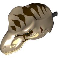 Lego Animal Body Part, Dinosaur, Tyrannosaurus Rex Head with Pin, Light Bluish Grey Teeth, Tan Markings, Dark Brown Stripes Print