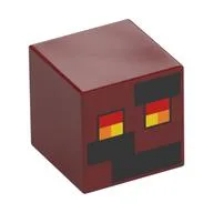 Minifig Head Special, Cube with Pixelated Face, Red, Orange, Yellow Square Eyes, Black Squares Print / Dark Red