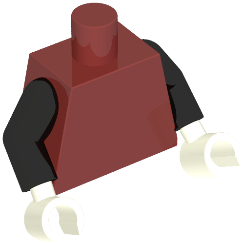 Lego Torso Vest with Dark Purple Flowers and Chain over Black Shirt Print, Black Arms, White Hands / Dark Red