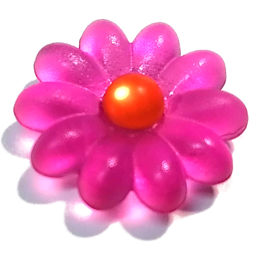 Lego Clikits Icon, Flower 2 x 2 Large, 10 Petals with Pin [Frosted] Trans-Neon Orange Center Cabochon
